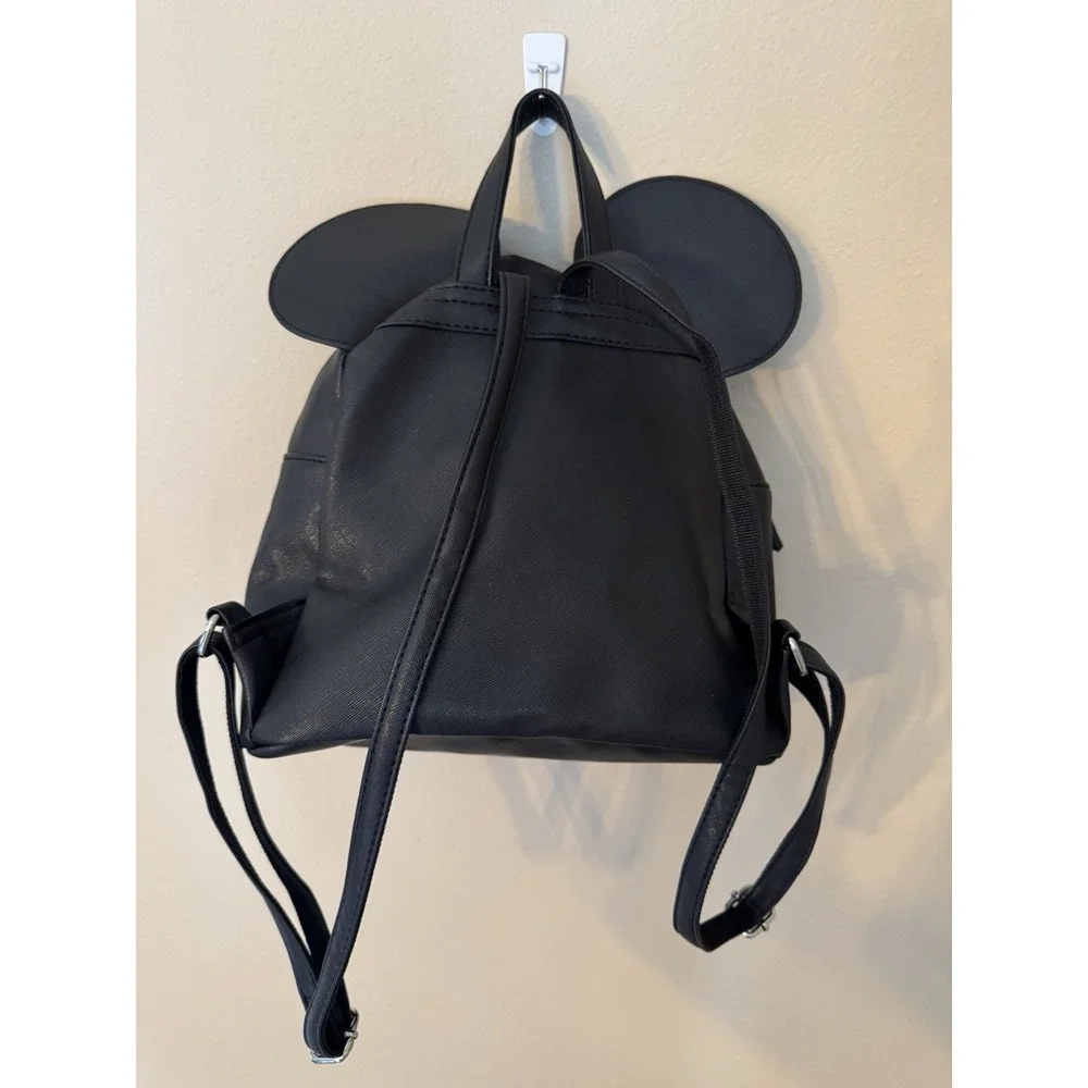 Disney Mickey Mouse Mini Backpack Black Red‎ Faux Leather 3D Ears Small Bag